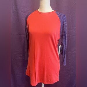 LuLaRoe Coral and Blue Randy Top